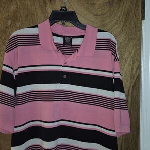 Blac Lacquer Pink and Black Striped Men's Polo Shirt